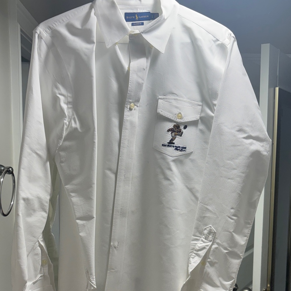 Polo by Ralph Lauren White Long-Sleeve Dress Shirt with Embroidered Polo Motif